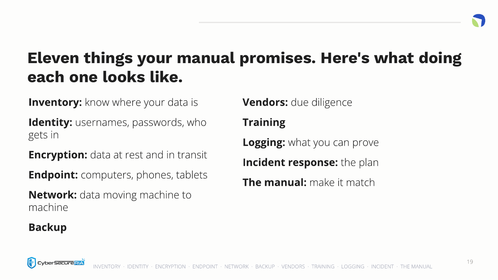 Slide: Eleven things your manual promises